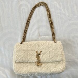 Yves Saint Laurent Ivory Textured Shoulder Bag with Gold Chain